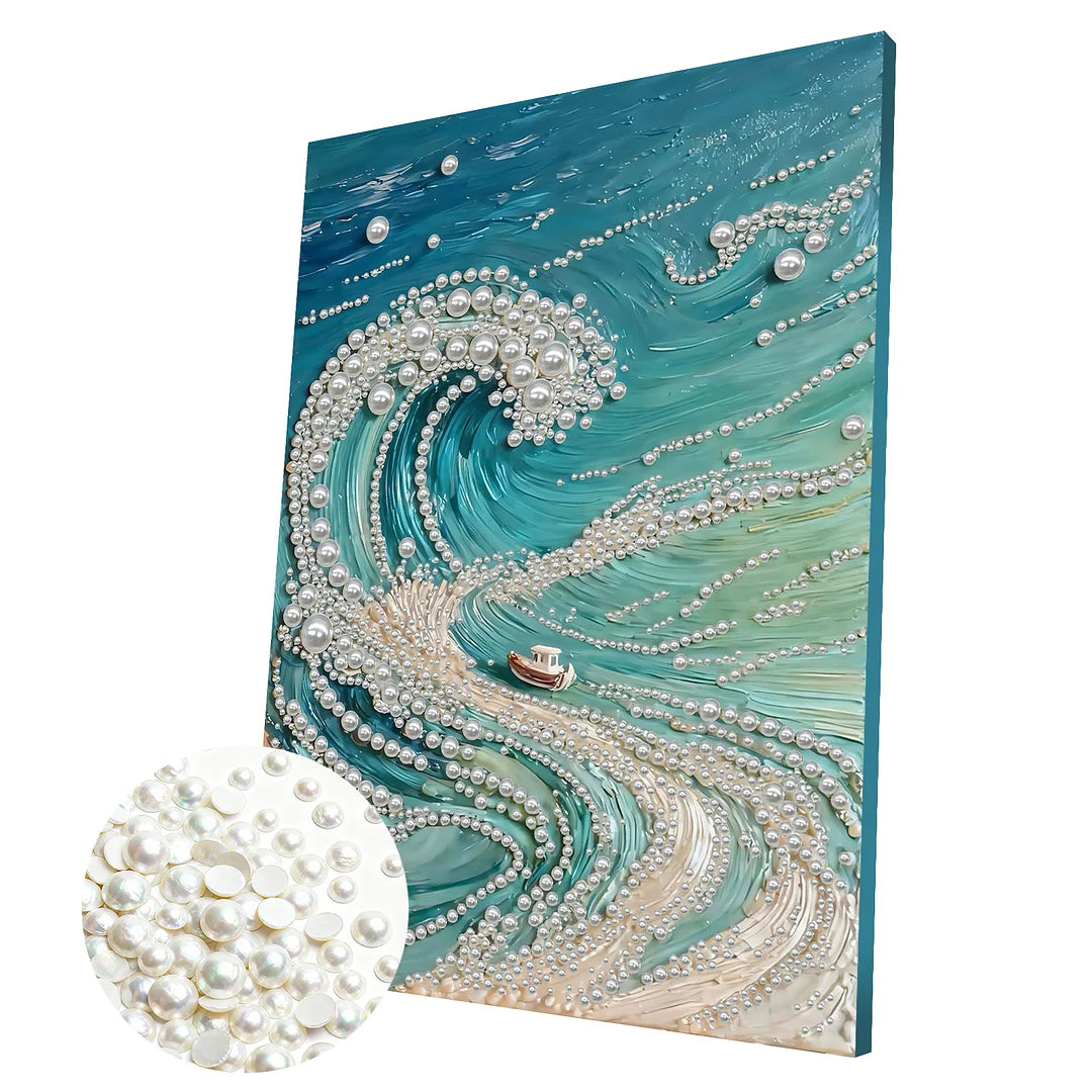 DIY Pearl Painting With Frame - Handmade Self-Adhesive Pearls - Waves (30*40cm) A