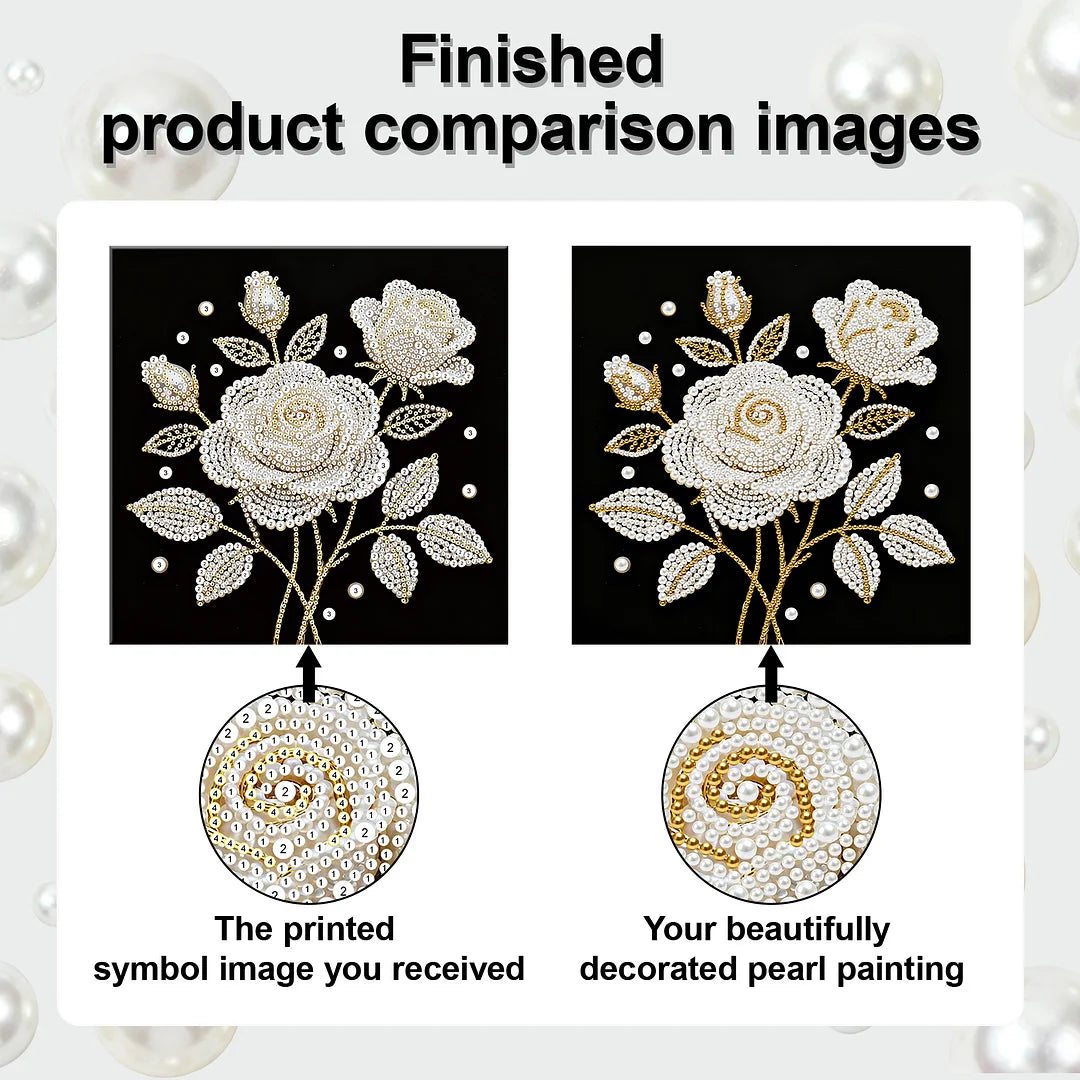 DIY Pearl Painting With Frame - Handmade Self-Adhesive Pearls - Rose (25*25cm)