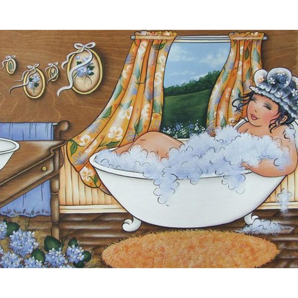 5D Diy Diamond Painting Kit Full Round Beads Bathing Girl
