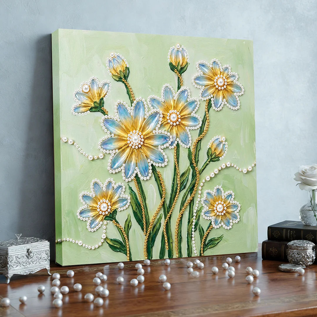 DIY Pearl Painting With Frame - Handmade Self-Adhesive Pearls - Flower (25*25cm) D