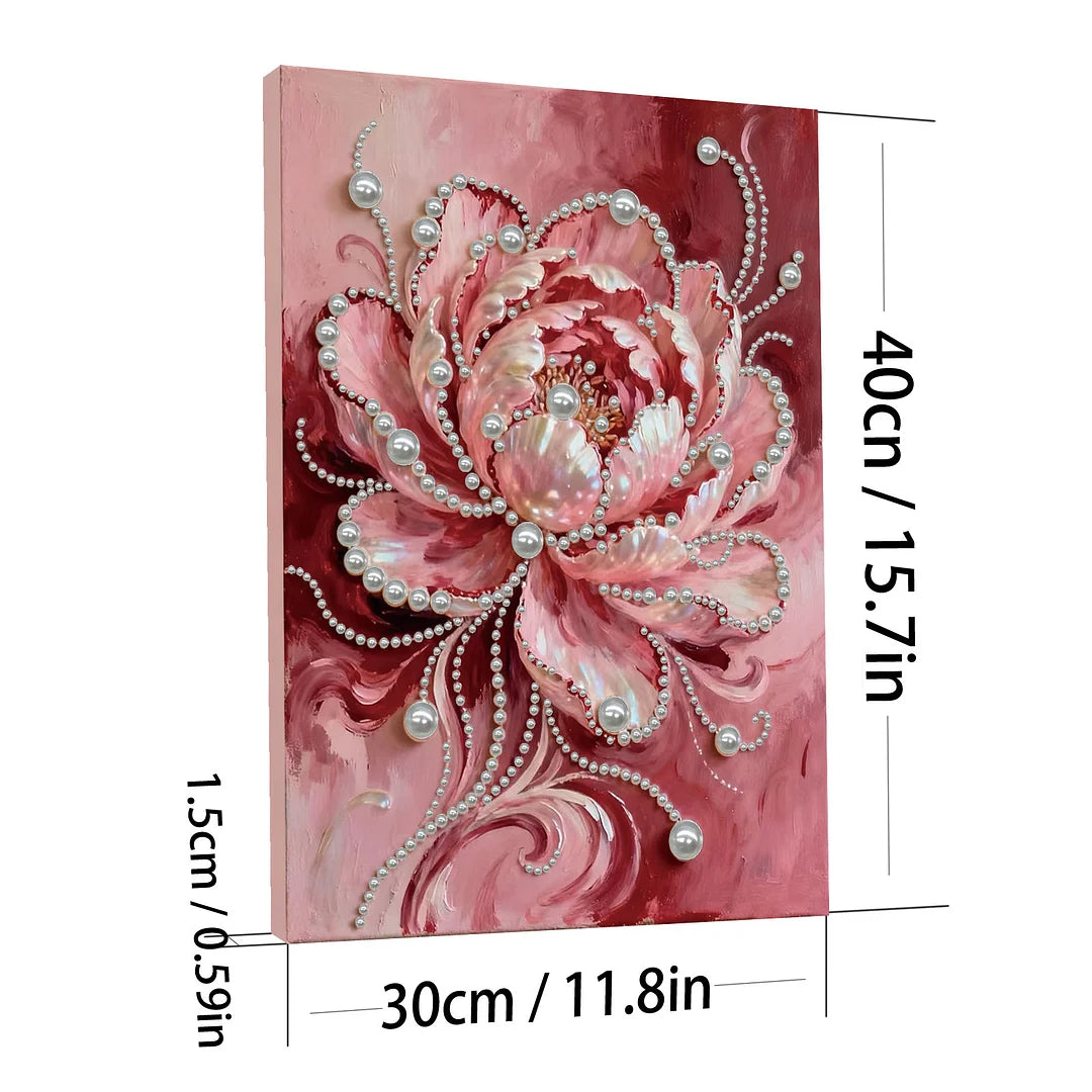 DIY Pearl Painting With Frame - Handmade Self-Adhesive Pearls - Pink Flowers (30*40cm) B