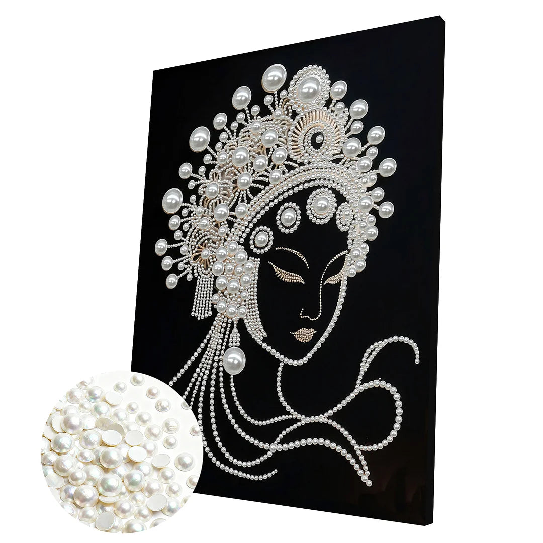 DIY Pearl Painting With Frame - Handmade Self-Adhesive Pearls - Woman (30*40cm) A