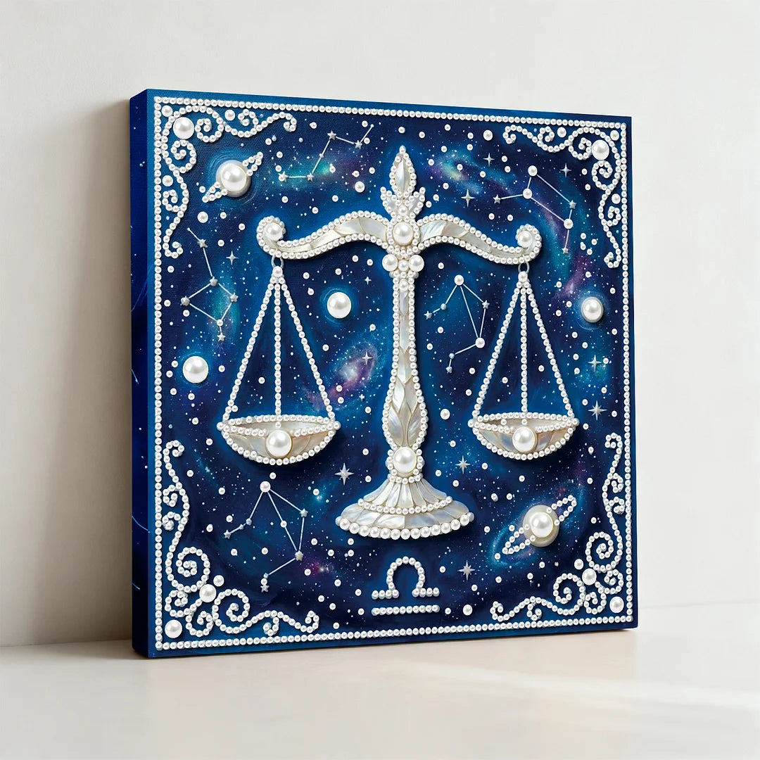 DIY Pearl Painting With Frame - Handmade Self-Adhesive Pearls - Libra (25*25cm)
