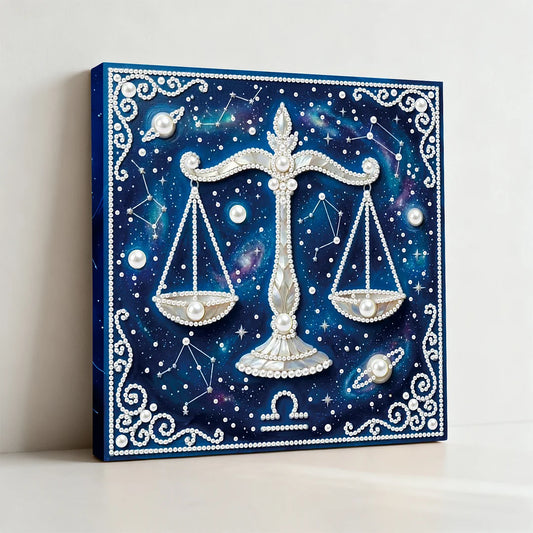 DIY Pearl Painting With Frame - Handmade Self-Adhesive Pearls - Libra (25*25cm)