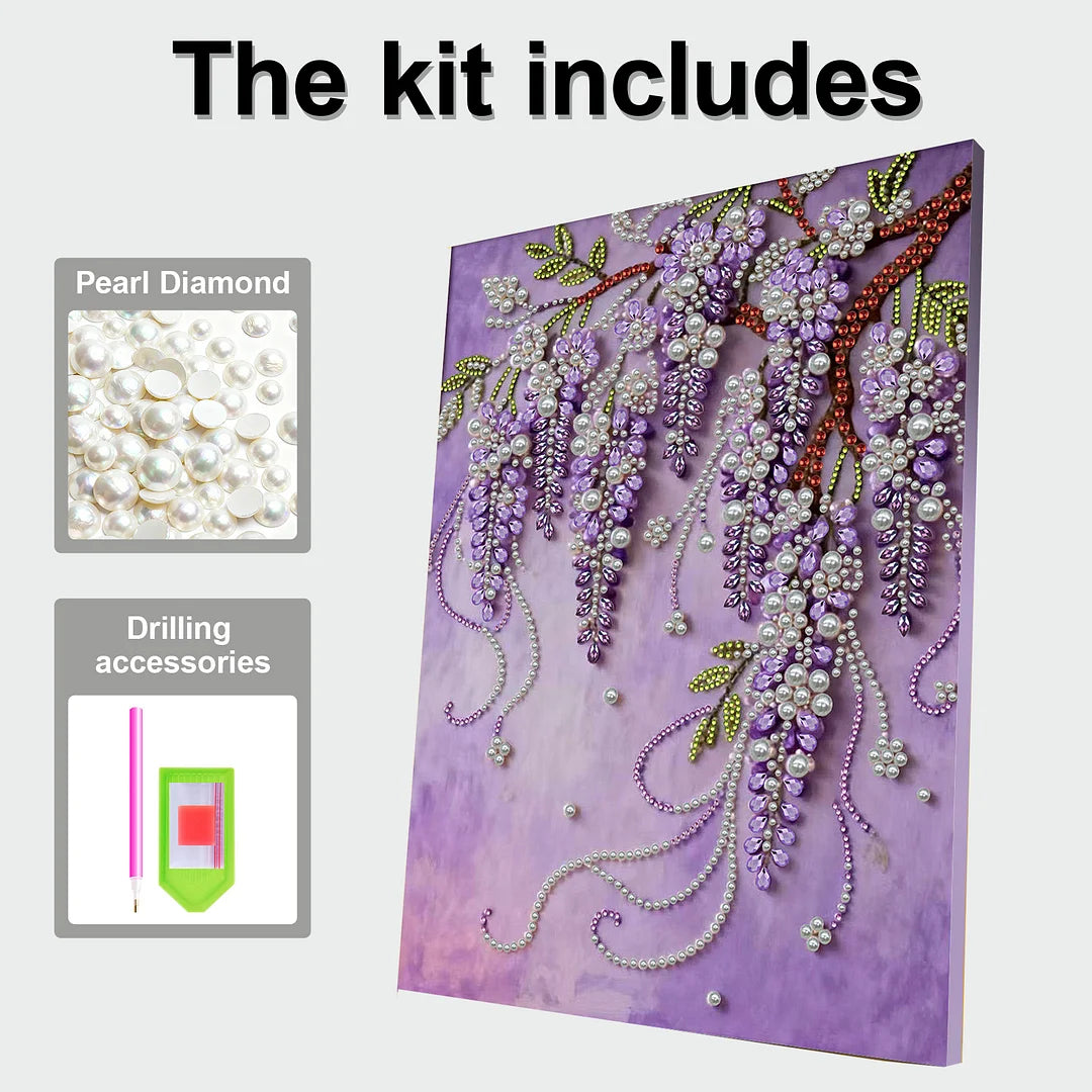 DIY Pearl Painting With Frame - Handmade Self-Adhesive Pearls - Violet (30*40cm)