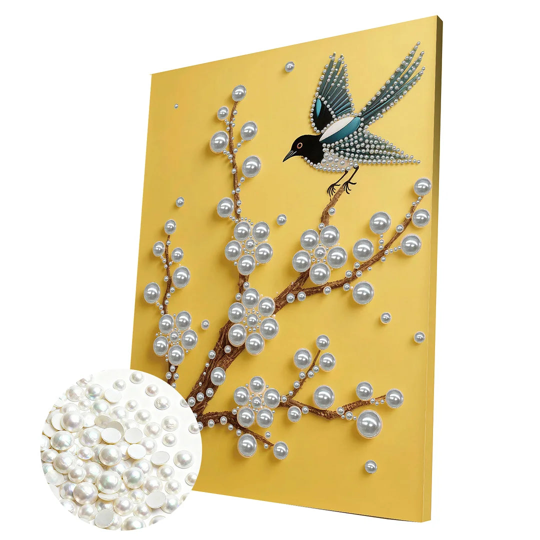 DIY Pearl Painting With Frame - Handmade Self-Adhesive Pearls - Bird (30*40cm) B