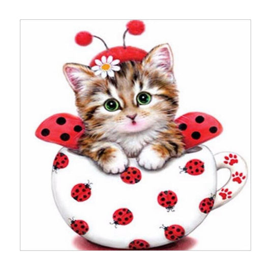 Diamond Painting - Partial Round - Cute Cup Cat
