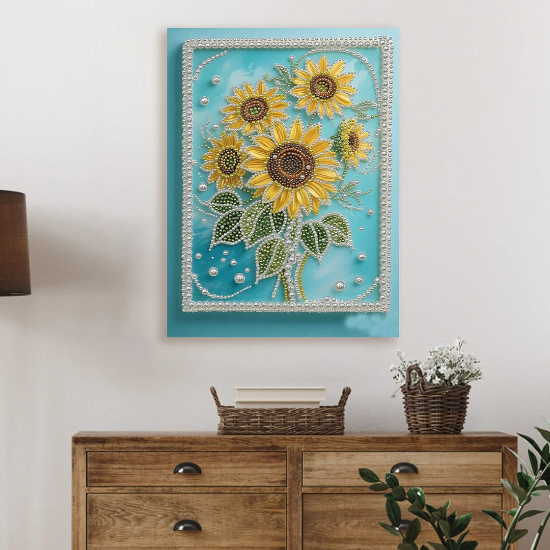 DIY Pearl Painting With Frame - Handmade Self-Adhesive Pearls - Sunflower (30*40cm)