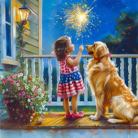 Diamond Painting - Full Round / Square - Dog and Girl H