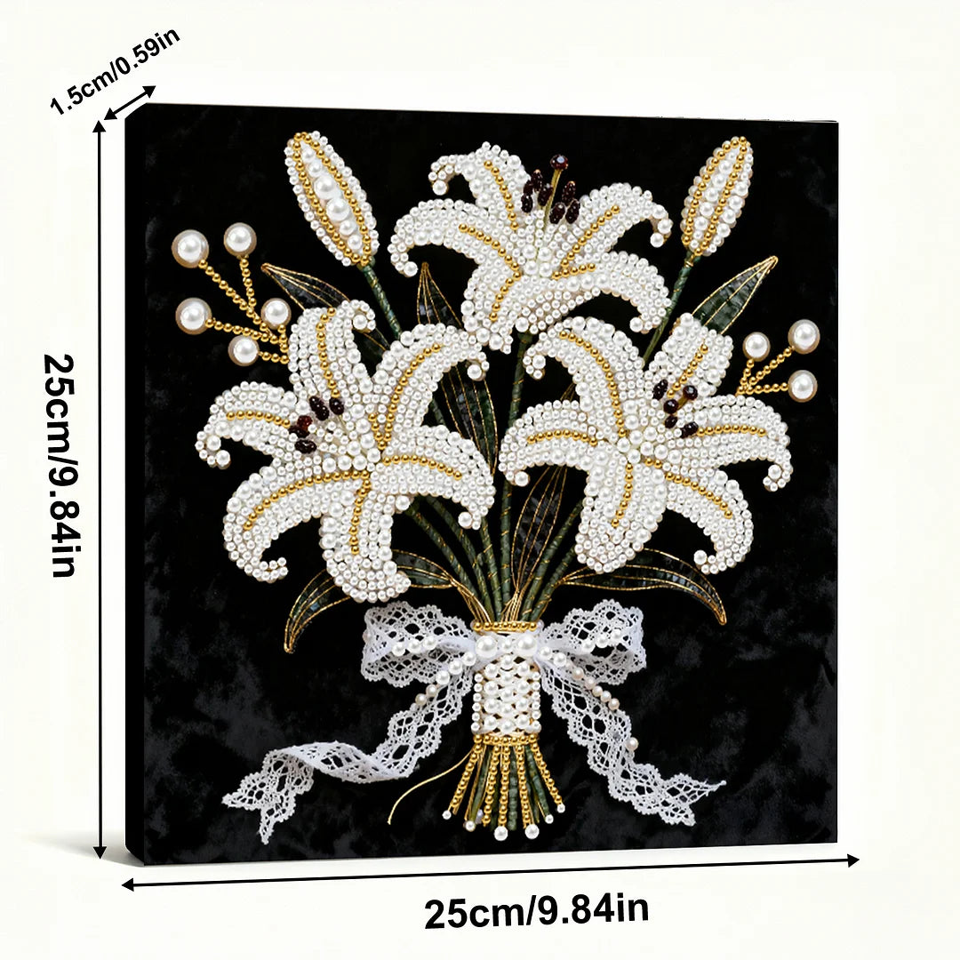 DIY Pearl Painting With Frame - Handmade Self-Adhesive Pearls - Flower (25*25cm) C