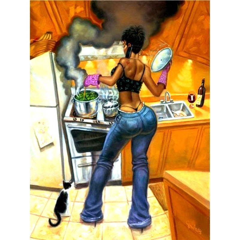5d Full Round Drill Diamond Painting Kits African Woman Cooking