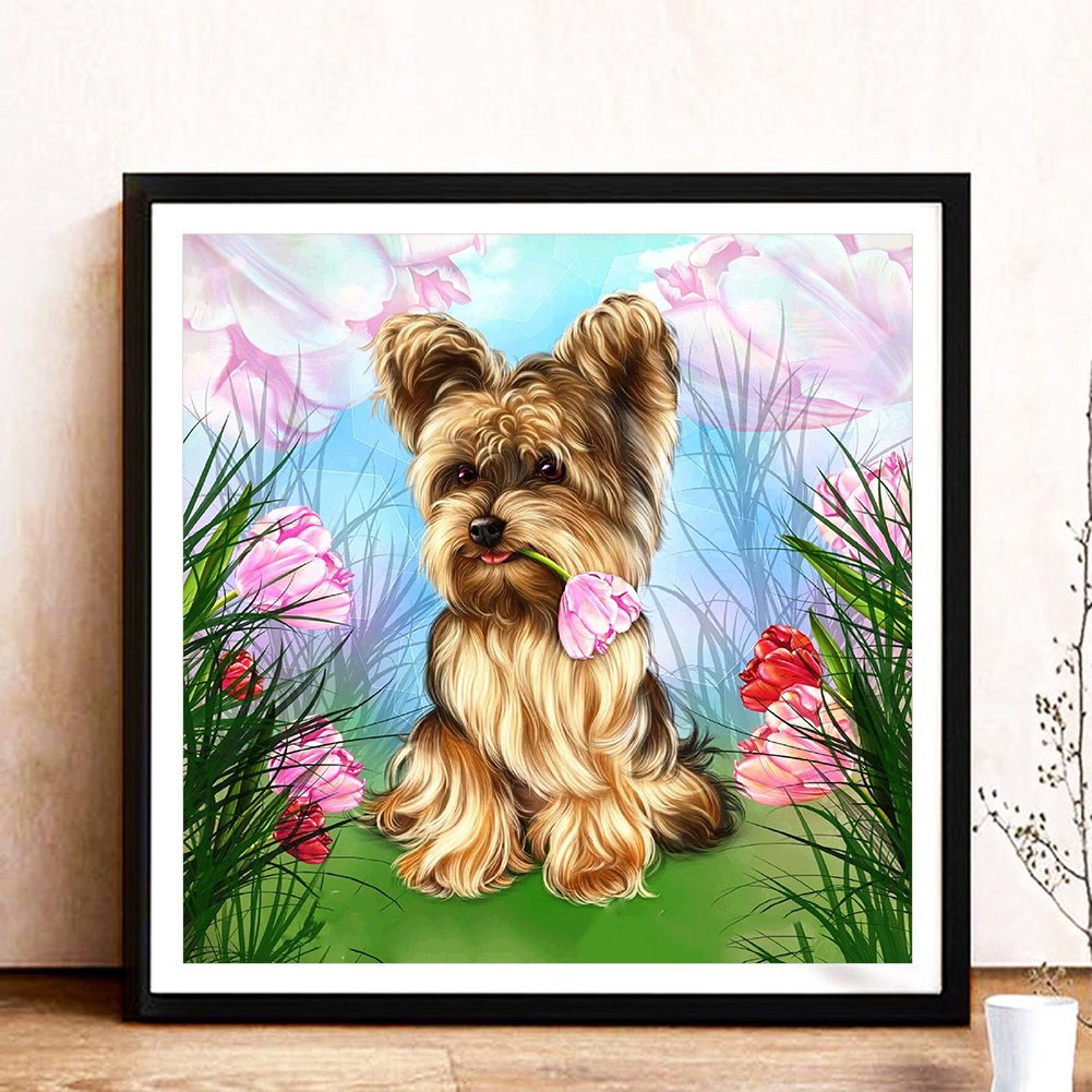 Diamond Painting - Full Round - Flower Dog