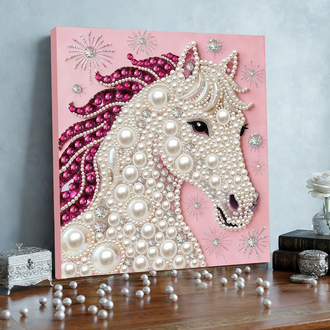 DIY Pearl Painting With Frame - Handmade Self-Adhesive Pearls - Horse (30*30cm) E