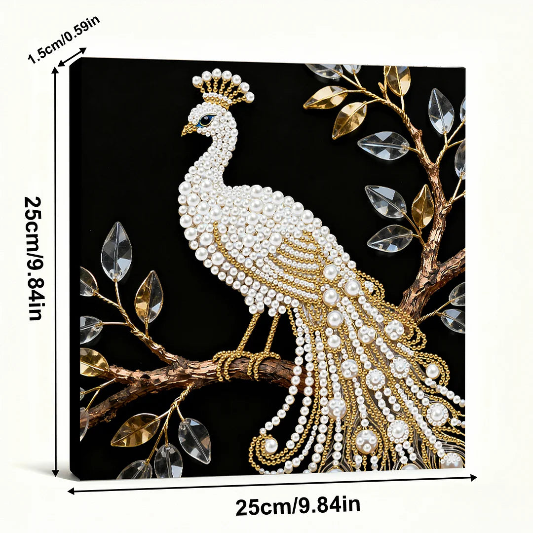 DIY Pearl Painting With Frame - Handmade Self-Adhesive Pearls - Peacock (25*25cm) A