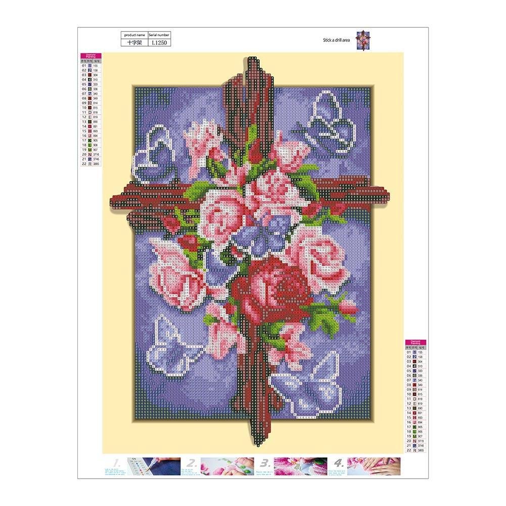 Diamond Painting - Full Round - Rose in Cross