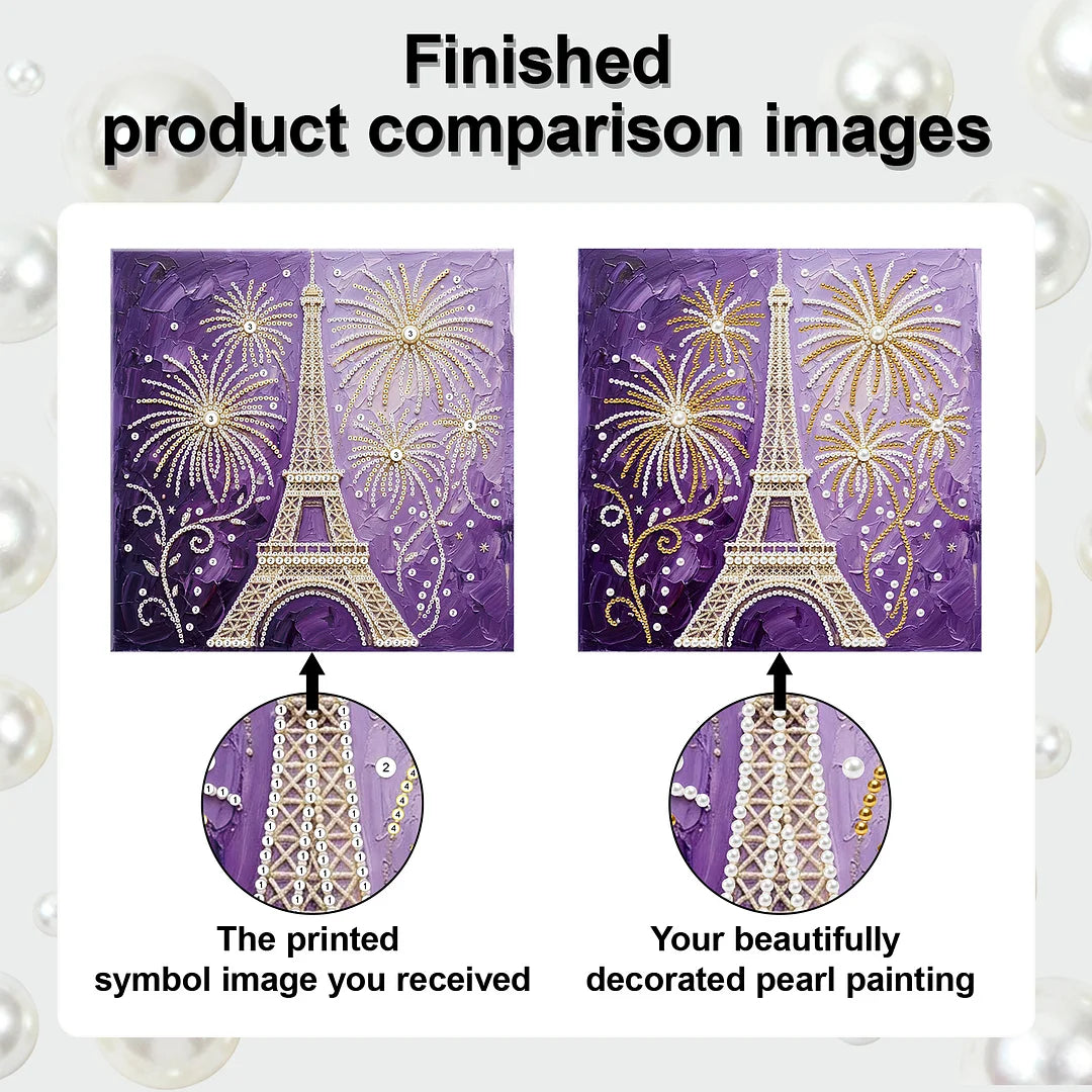 DIY Pearl Painting With Frame - Handmade Self-Adhesive Pearls - Eiffel Tower (25*25cm)