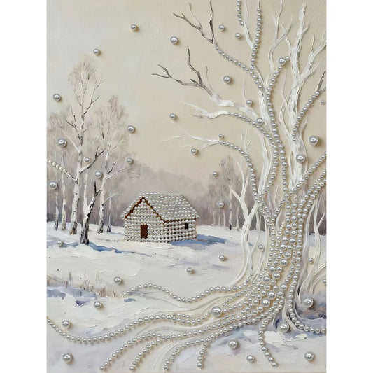 DIY Pearl Painting With Frame - Handmade Self-Adhesive Pearls - Snowfield (30*40cm)