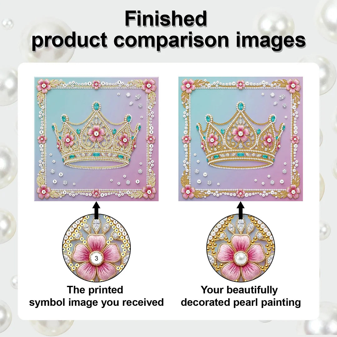 DIY Pearl Painting With Frame - Handmade Self-Adhesive Pearls - Crown (25*25cm)