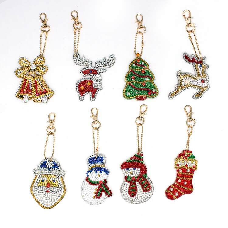 8pcs Christmas DIY Diamond Painting Keychains