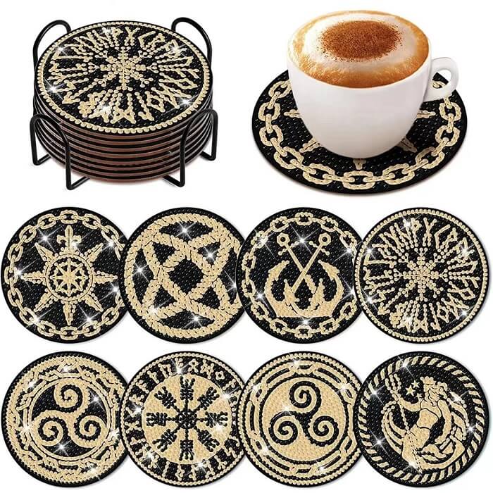 8pcs DIY Diamond Painting Coaster Pattern Acrylic Cup Coaster With Stand