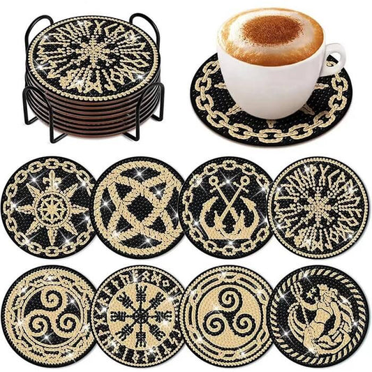 8pcs DIY Diamond Painting Coaster Pattern Acrylic Cup Coaster With Stand