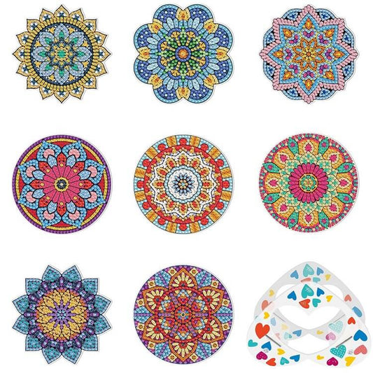 8pcs mandala diamond painting cup coaster set B