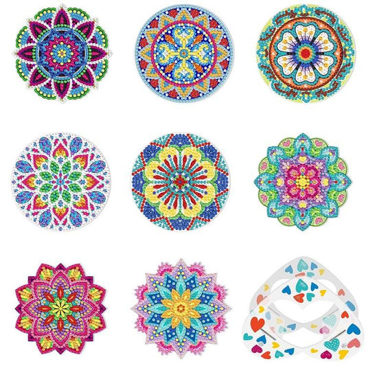 8pcs mandala diamond painting cup coaster set