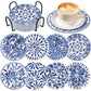 8PCS Porcelain Pattern DIY Diamond Painting Coaster (With Stand)