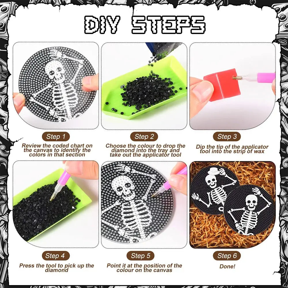 8PCS Skull Halloween Special Shaped Diamond Painting Coaster