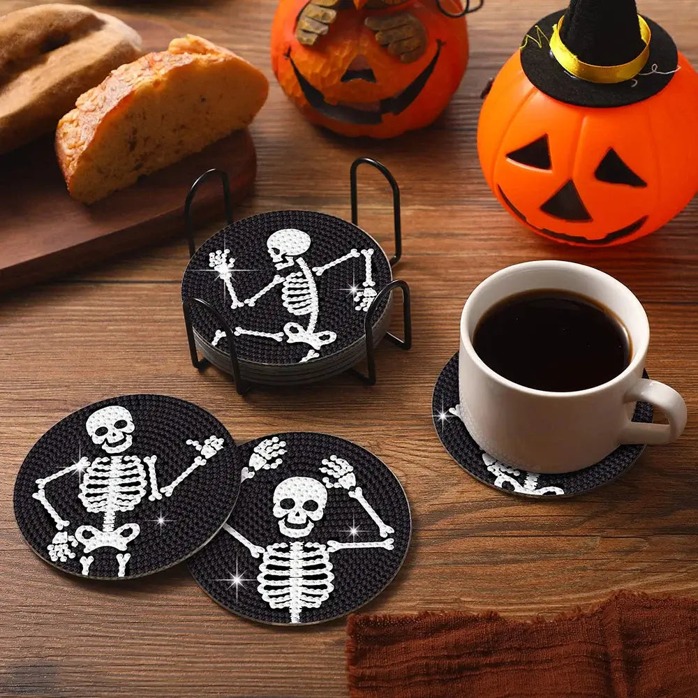 8PCS Skull Halloween Diamond Painting Coaster (With Stand)