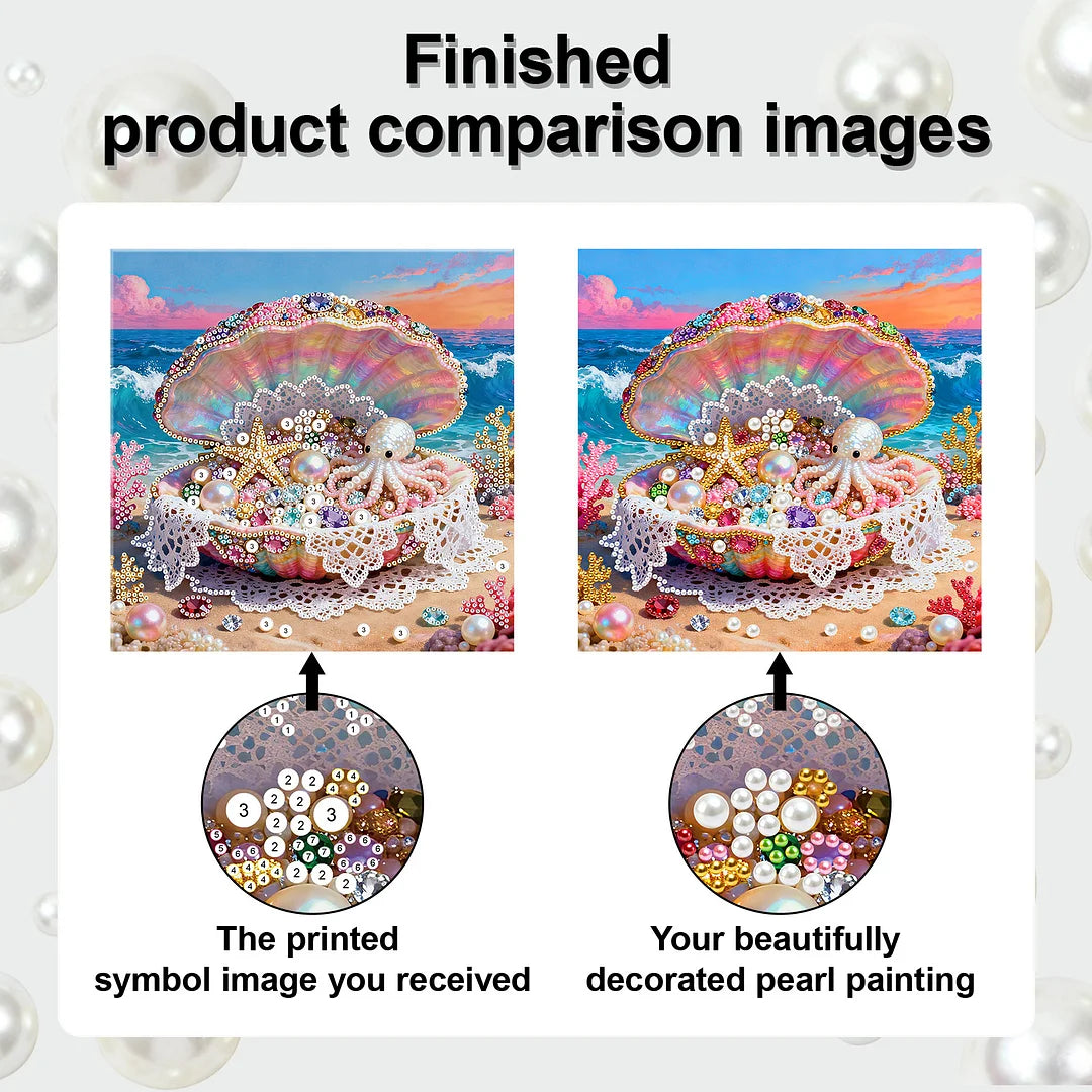 DIY Pearl Painting With Frame - Handmade Self-Adhesive Pearls - Shell (25*25cm) A