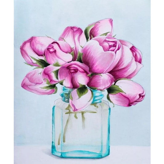 Flower in Vase Hand painted Oil Coloring Wall Decor