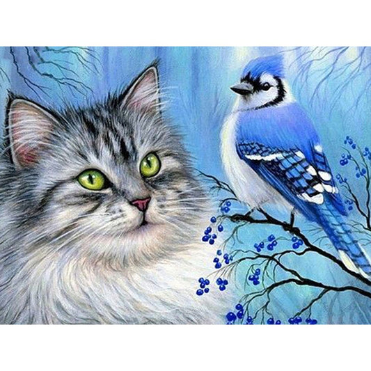 5D DIY Diamond Painting Kit - Full Round - Cat & Bird