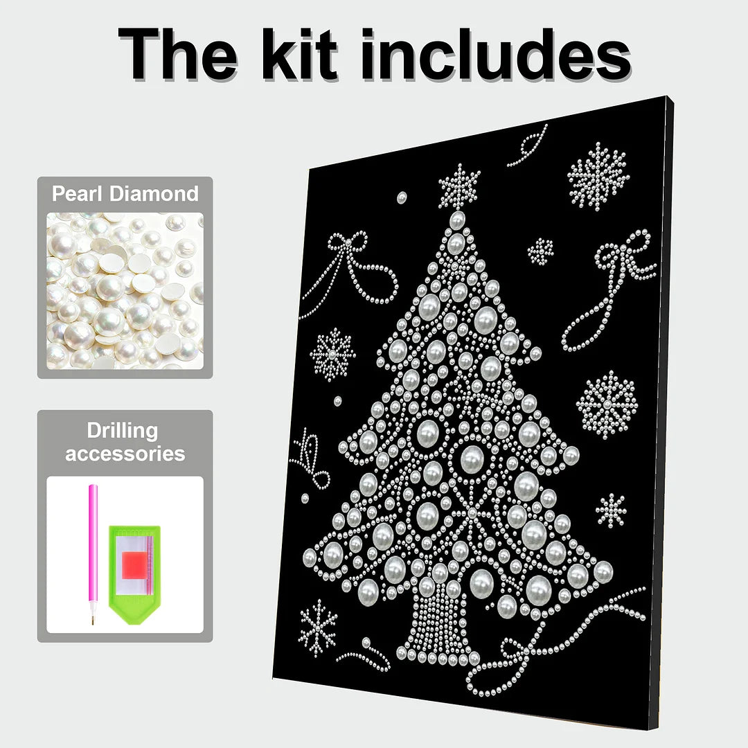 DIY Pearl Painting With Frame - Handmade Self-Adhesive Pearls - Xmas Tree (30*40cm)