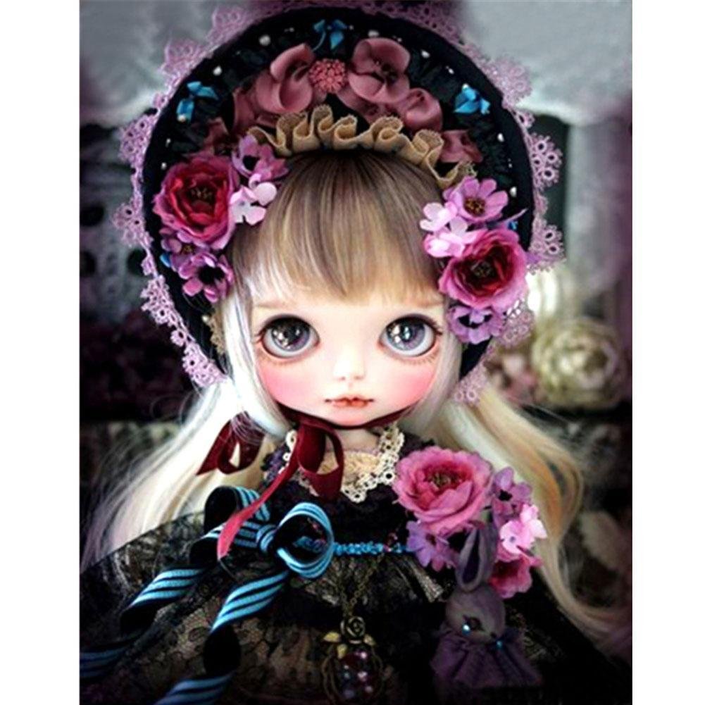 5D Diy Diamond Painting Kit Full Round Beads Doll in Black