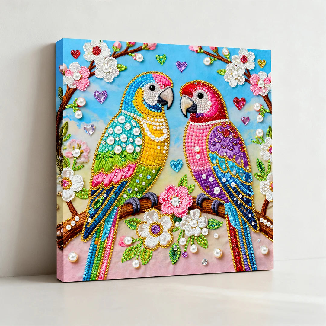 DIY Pearl Painting With Frame - Handmade Self-Adhesive Pearls - Birds (25*25cm)