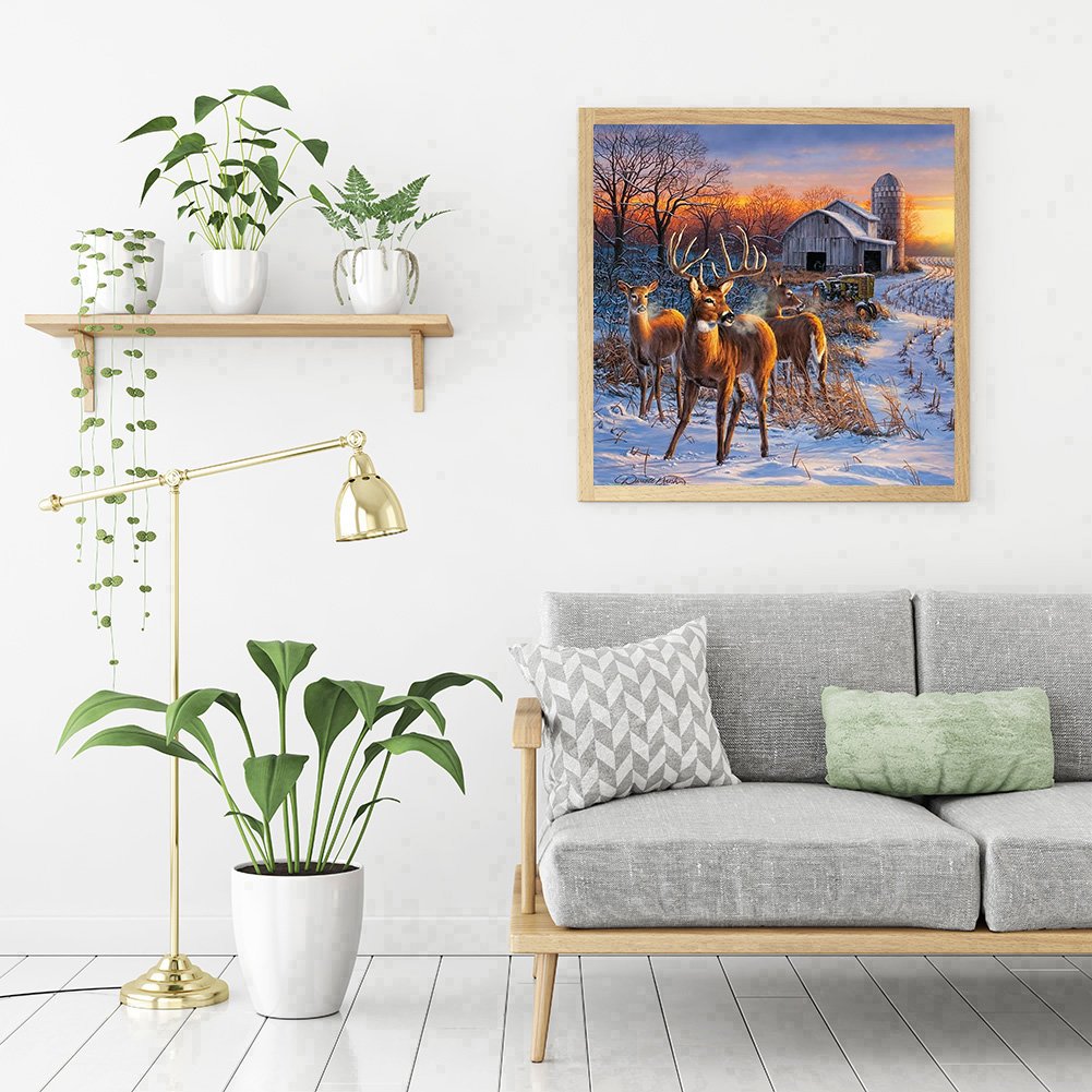 Diamond Painting - Full Round - Snow Scene and Deer