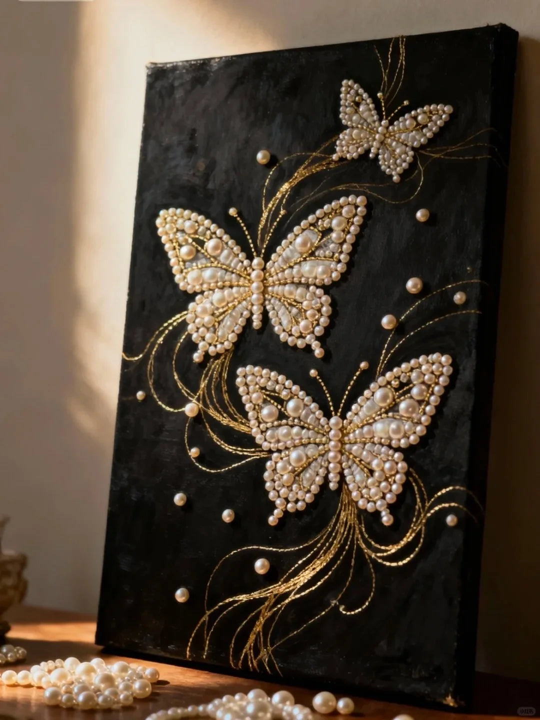 DIY Pearl Painting With Frame - Handmade Self-Adhesive Pearls - Butterfly (30*40cm) B