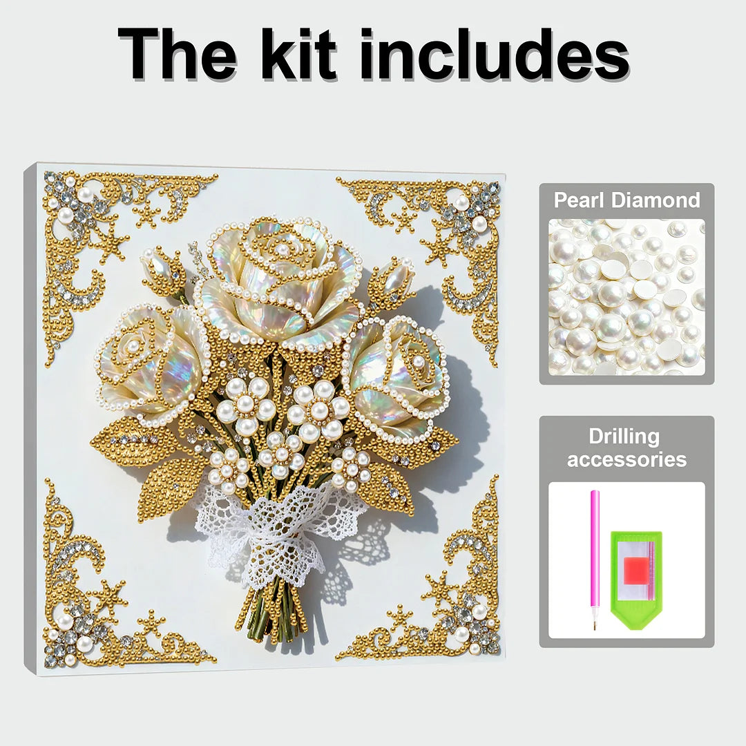 DIY Pearl Painting With Frame - Handmade Self-Adhesive Pearls - Flower (25*25cm) B