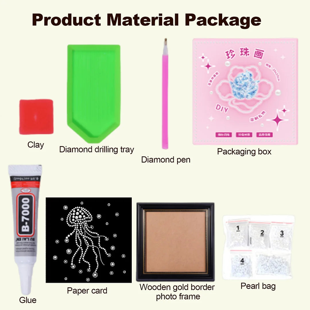DIY Pearl Painting With Frame - Handmade Self-Adhesive Pearls - Jellyfish (27*27cm)