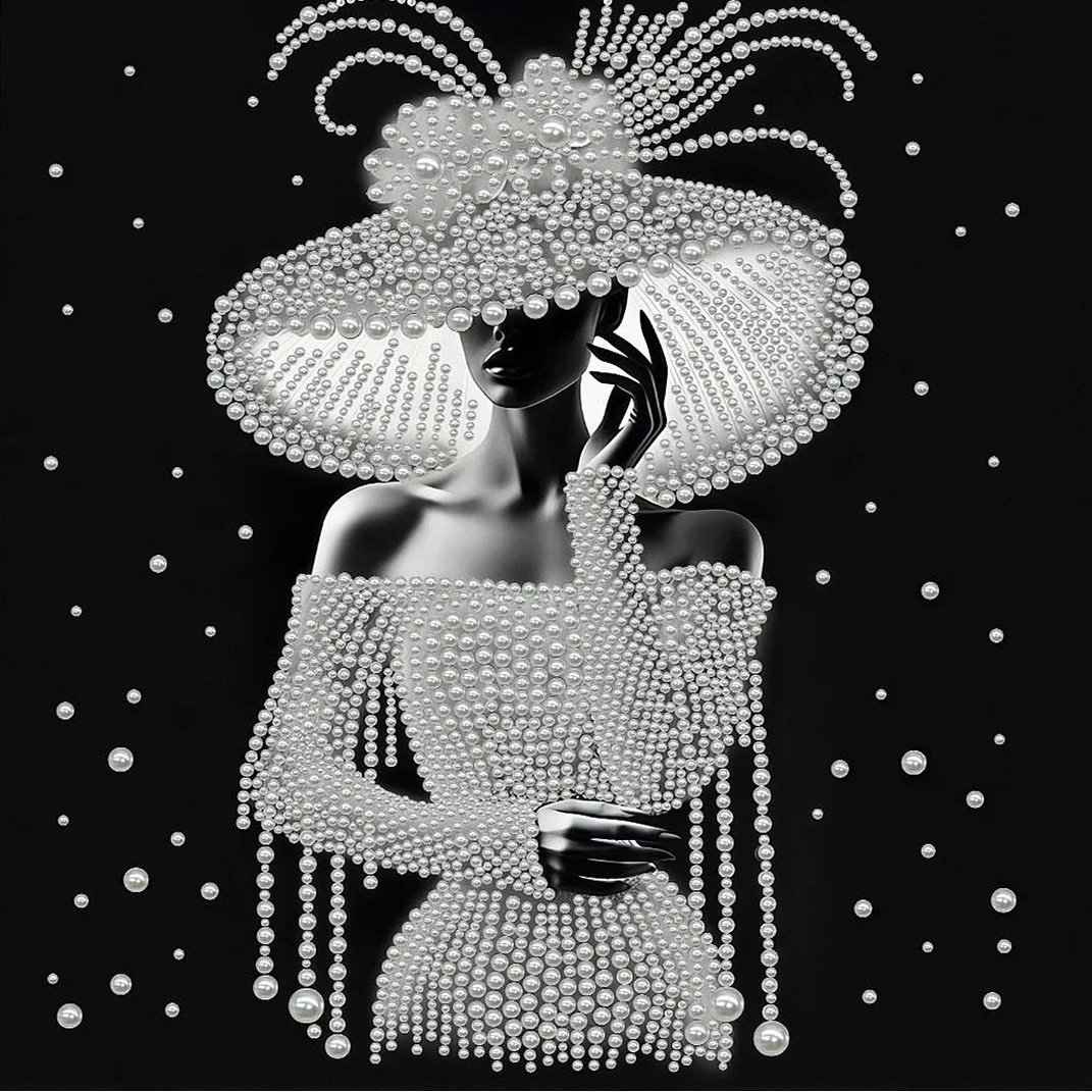 DIY Pearl Painting With Frame - Handmade Self-Adhesive Pearls - Lady (30*30cm) F