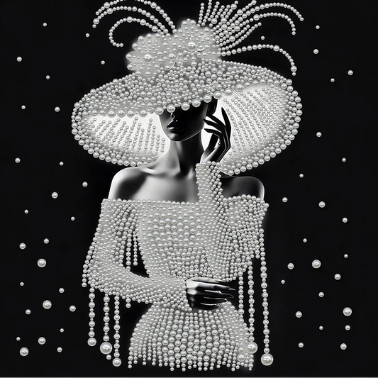 DIY Pearl Painting With Frame - Handmade Self-Adhesive Pearls - Lady (30*30cm) F