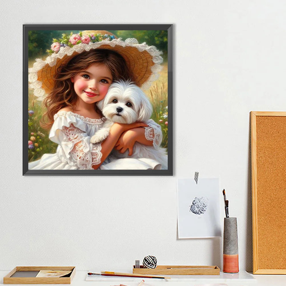 Diamond Painting - Full Round / Square - Dog and Girl D