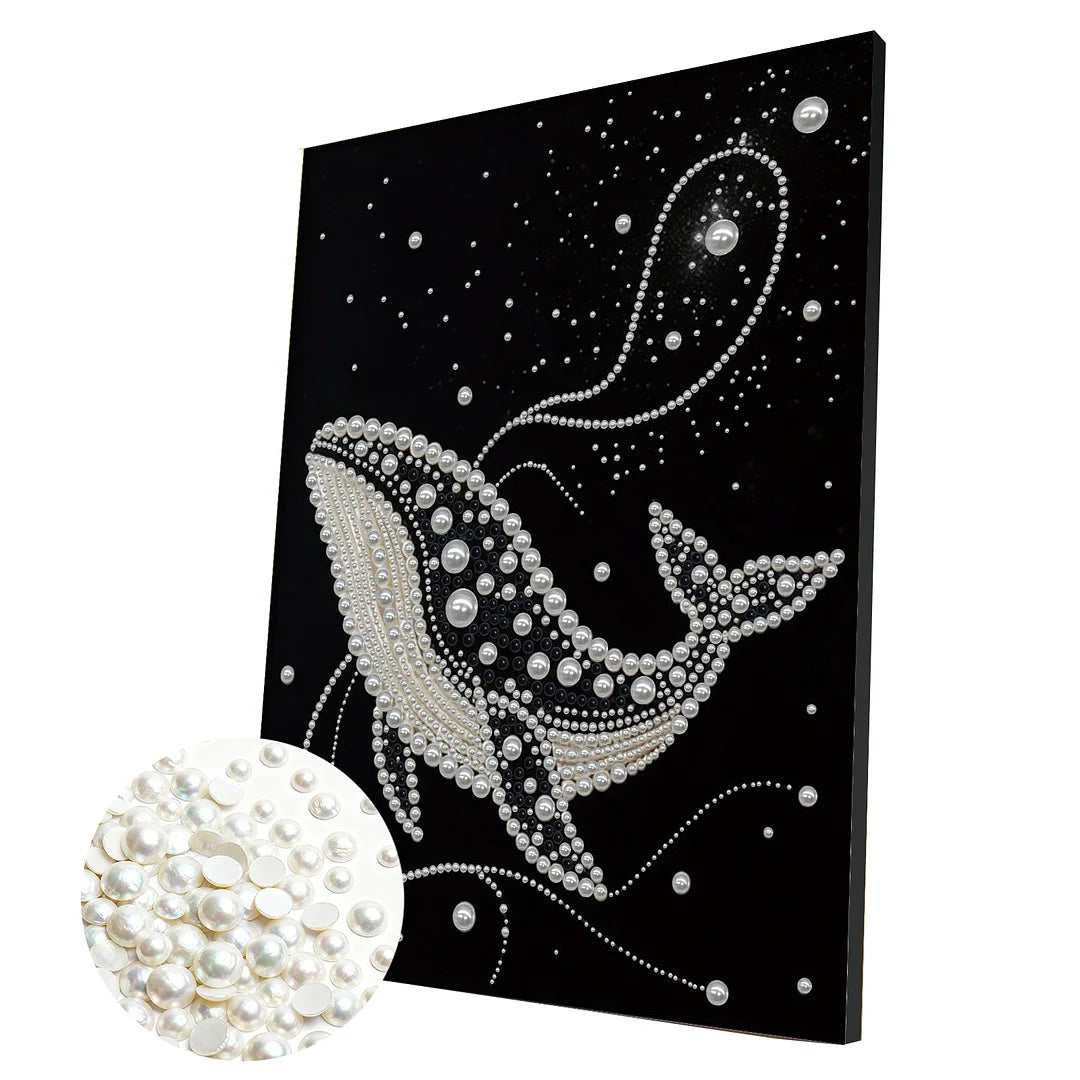 DIY Pearl Painting With Frame - Handmade Self-Adhesive Pearls - Whale (30*40cm) B