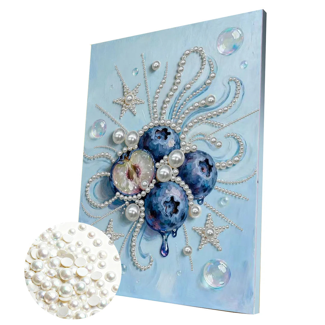 DIY Pearl Painting With Frame - Handmade Self-Adhesive Pearls - Blueberry (30*40cm)