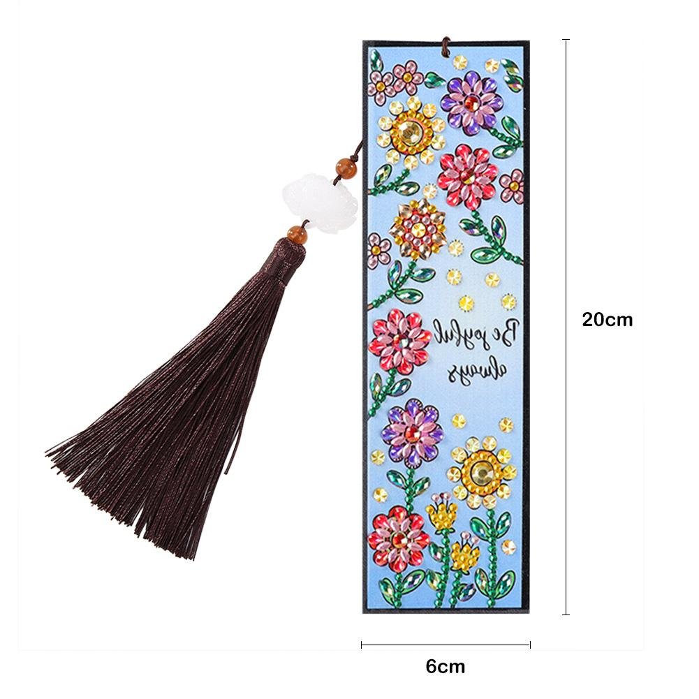 DIY Special Shaped Diamond Painting Color Flower Tassel Leather Bookmark