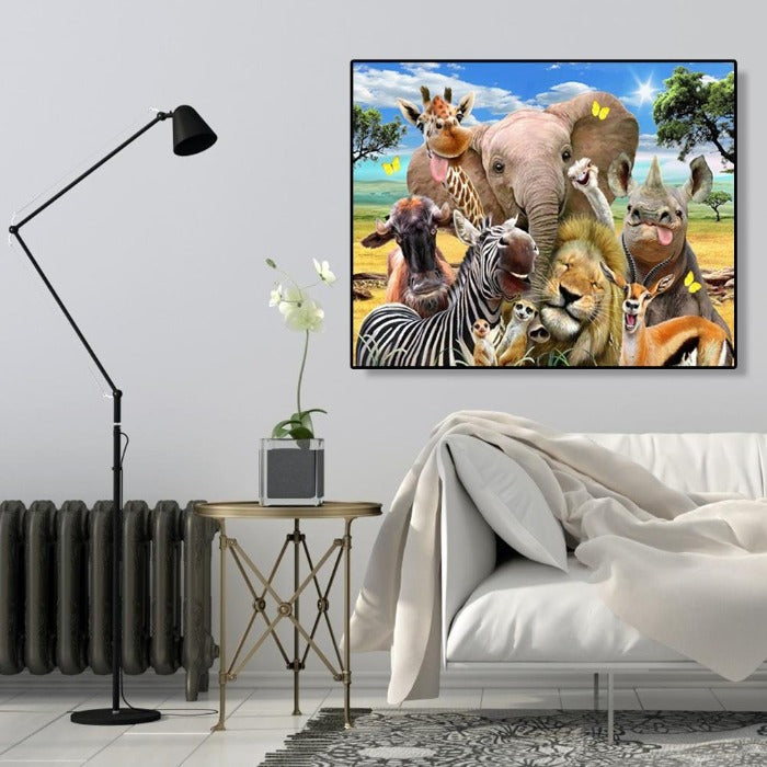 Painting By Numbers Kit DIY Happy Animals Hand Painted Canvas Oil Art Picture Craft Home Wall Decor