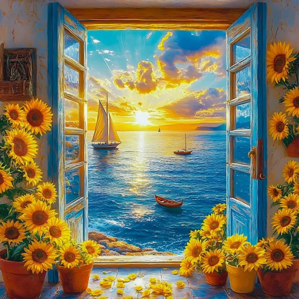 Diamond Painting - Full Round / Square - Window Sea View