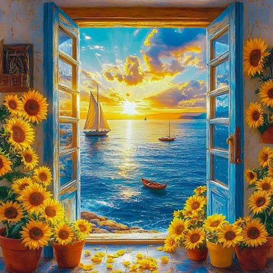 Diamond Painting - Full Round / Square - Window Sea View