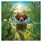 5D Diy Diamond Painting Kit Full Round Beads Swimming Dog